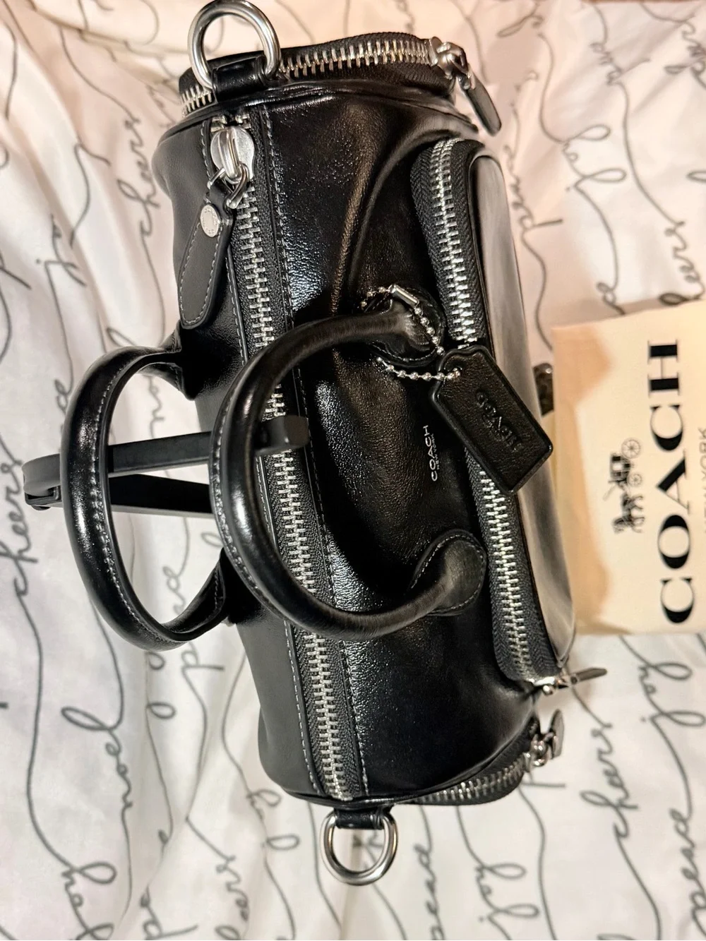 Coach Compass 25 with Pockets in Black Glazed Leather NWT